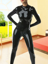 Zip Latex Catsuit de mulher-gato de volta de preto Halloween