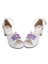 Cinta do tornozelo Lolita doce sapatos estilo chinês branco Peep Toe salto alto sandálias Lolita