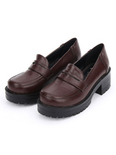 Zapatos de lolita de de puntera redonda Color liso de marrón oscuro estilo street wear 