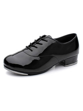 Sapatilhas de sapateado para mulheres Black Plate Lace Up Round Toe Heeled Ballroom Shoes