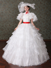 Women's Vintage Costume Victorian Ball Gown White Tulle Dress Retro Costume Halloween