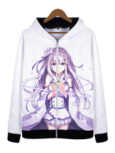 Re:Zero Starting Life In Another World White Emilia Anime Cosplay Cotton Blend Hoodie