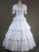 White Lolita Dress OP Victorian Era Square Neck Short Sleeve Lolita One Piece Dress