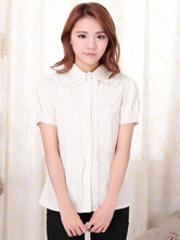 Sweet Lolita Blouses White Short Sleeve Lace Ruffles Lolita Shirts