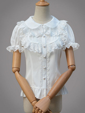 1 Lolita Hemd aus Chiffon mit kurzen Ärmeln in Weiß