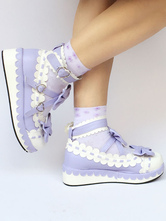 Zapatos de lolita de de puntera redonda con lazo morados 