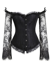 Scollo pizzo corsetto senza spalline nero donna bicolore ricamato classico corsetto