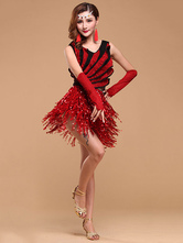 Saia vermelha com lantejoulas de salão fantasia traje feminino de dança latina