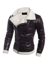 Men Leather Jacket Shearling Borg Jacket Zipper Surplice Pu Motorcycle ...