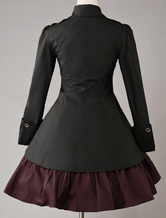 ゴスロリ軍服ワンピース Op ブラック コットン ダブルブレスト ボタン 長袖 リボン アイドル衣装 フリル 制服ワンピース Milanoo Jp