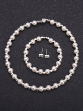 Pearls Jewelry Set Wedding Bridal Rhinestones Vintage Bracelet Earrings Necklace Set
