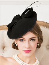 Vintage Headpiece Hat Wool Bowknot Black Flapper Costume Hat