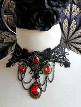 Gothic Lolita Choker Metal Detail Jewel Lace Black Lolita Necklace