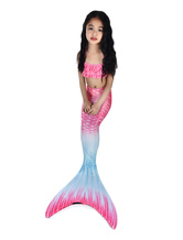Kids Mermaid Costume Pink Halloween Fishtail Swimsuits 2 Piece Set