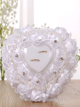 リング無記名枕ハート形真珠ラインストーン花白結婚式の用品