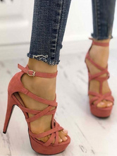 Sandales femme à talons hauts plateforme à lanières orange rouge chaussures femme