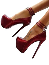 Zapatos burdeos sexy para mujer Plataforma Stiletto Heel Tobillo Correa Bombas Tacones altos