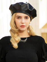 Beret Hat Black Vintage Sheepskin Women Royal Hair Accessories Halloween