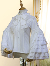 Camisa Clássica Lolita Arco Renda Layered Plissado Chiffon Branco Lolita Blusa