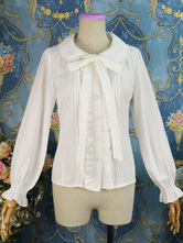 Camicia classica Lolita Camicia Lolita bianca in chiffon con fiocco arricciato