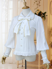 Camicia Lolita classica in chiffon bianco con fiocco in pizzo arricciato
