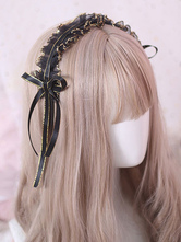 Clásico Lolita tocado Ruffle Lace Bow Negro Lolita Accesorio para el cabello