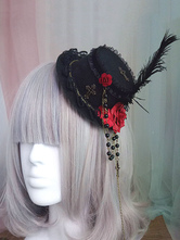 Lolita gótica Accesorio para el cabello Flor Perla Cadena Pluma Sombrero de lolita negro