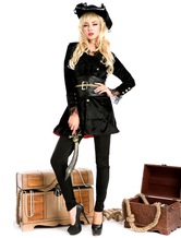 Fantasia de pirata Halloween mulheres preto Top Hat Sash Outfit