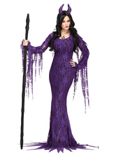 ハロウィンコスチューム邪悪な女王の女性吸血鬼のレースのドレスとかぶと