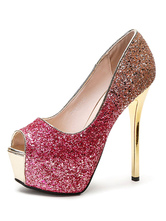 Frauen High Heels Glitter Plattform Peep Toe Stöckel Absatz Prom Schuhe Party Schuhe