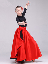 Kids Flamenco Dance Dress Paso Doble Costumes Red Long Spanish Skirt