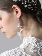 Wedding Earrings Silver Pearls Flower Bridal Jewelry
