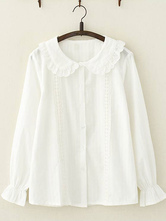 Sweet Lolita Shirt Top Lolita blanc en coton à volants et bordure en dentelle