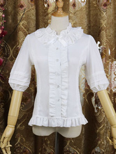 Camisa dulce de lolita Blusa de lolita media manga blanca de encaje con volantes de encaje gasa