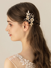 Gancho de cabelo de detalhe de flores de liga de Headpieces de casamento de ouro para noiva