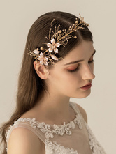 Headband do detalhe das flores do ouro dos acessórios do cabelo do casamento para a noiva