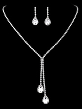 Wedding Jewelry Set Silver Rhinestone Drops Necklace With Earrings