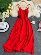Maxi Slip Dresses Sleeveless Red Floor Length Long Warp Dress For Women