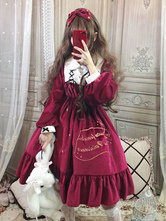 Botones de vestir opacos Gothic Lolita Volantes Estrellas Imprimir Mangas largas Vestidos de una pieza de Lolita