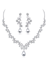 Wedding Jewelry Set Silver Rhinestones Bridal Necklace With Pearls