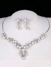 Wedding Jewelry Set Silver Pearls Rhinestones Necklace With Pearls