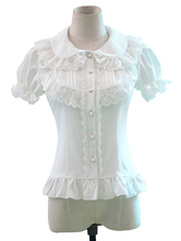 Camisa dulce de lolita Top de lolita con volantes de encaje blanco