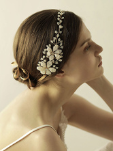 Fascia per capelli da sposa bianca con copricapo di perle