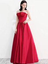 Abschlussball-Kleid 2024 rote Falte bodenlange formale Abendessen-Party-Kleider