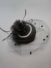 Women Fascinator Hat Black Flapper Feathers Net Pearls Headwear Vintage Hair Accessories Halloween