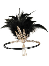 Disfraz Carnaval Accesorios para el vestido de Flapper Feather Rhinestone Halloween Negro Flapper Headband 1920s Gran accesorio Gatsby Carnaval Halloween