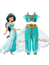 Costume Halloween per Bambini Bambini Halloween Cosplay Aladdin Princess Jasmine Pant Vest Cotone Bambini Costumi Cosplay Costume Carnevale Costume Halloween
