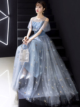 Prom Constellation Dress Tulle A Line Jewel Neck Floor Length Embroidered Party Dresses Free Customization