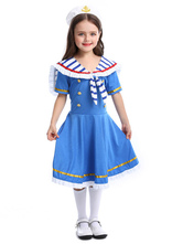 Halloween Costumes For Kids Child Blue Sailor Lycra Dress With Hat Holiday Cosplay