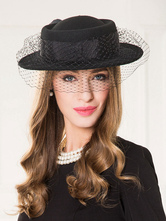 女性の魅惑的な帽子100％ウールワイドブリムブラック山高帽